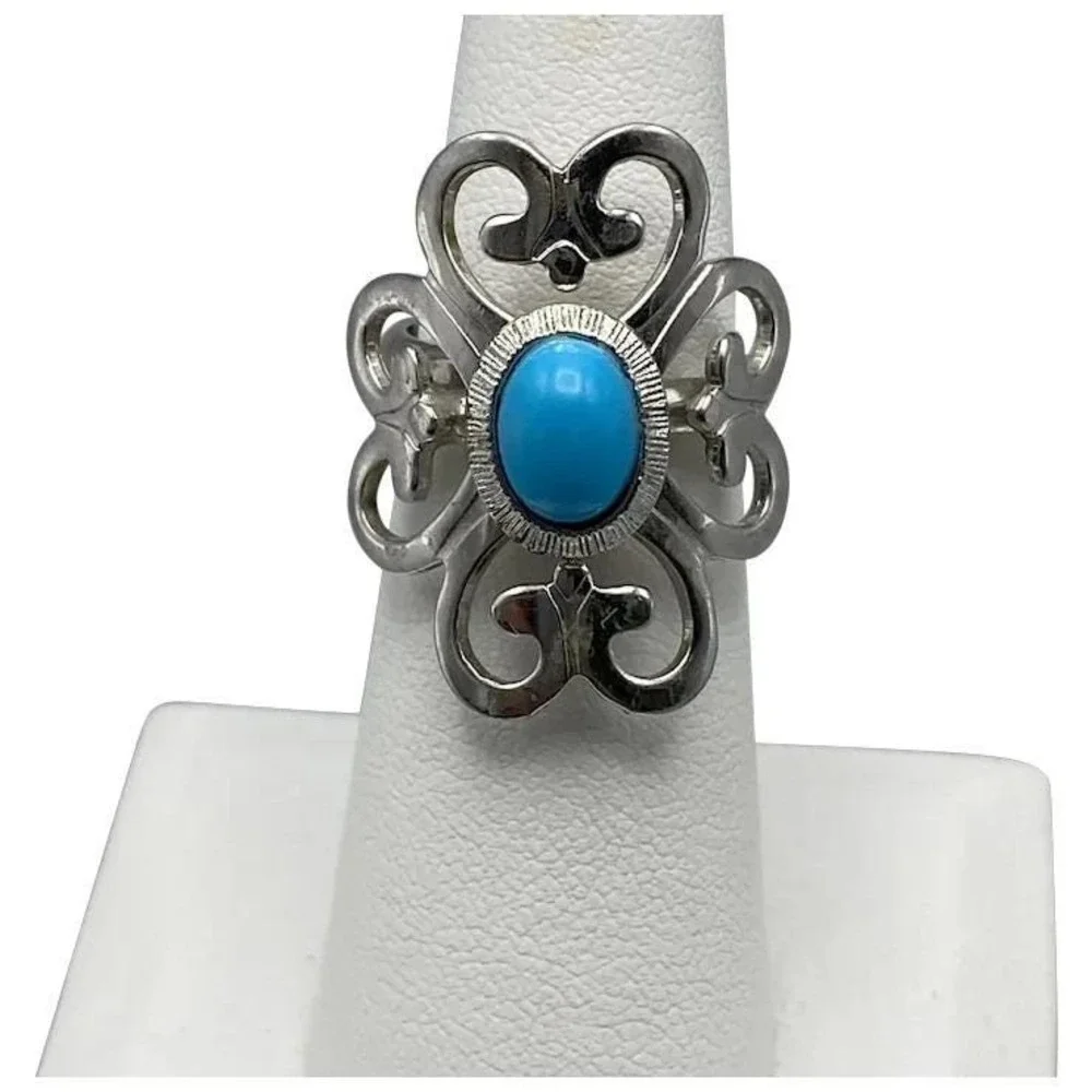 Sarah‎ Coventry MOON CLOUD Faux Turquoise Silver Tone Adjustable Ring